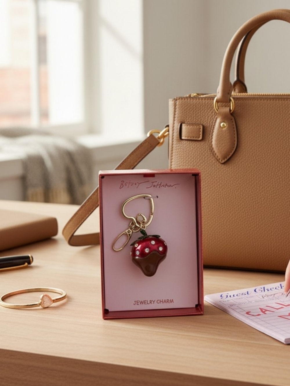 Betsey Johnson Call Me Chocolate Covered Strawberry Keychain